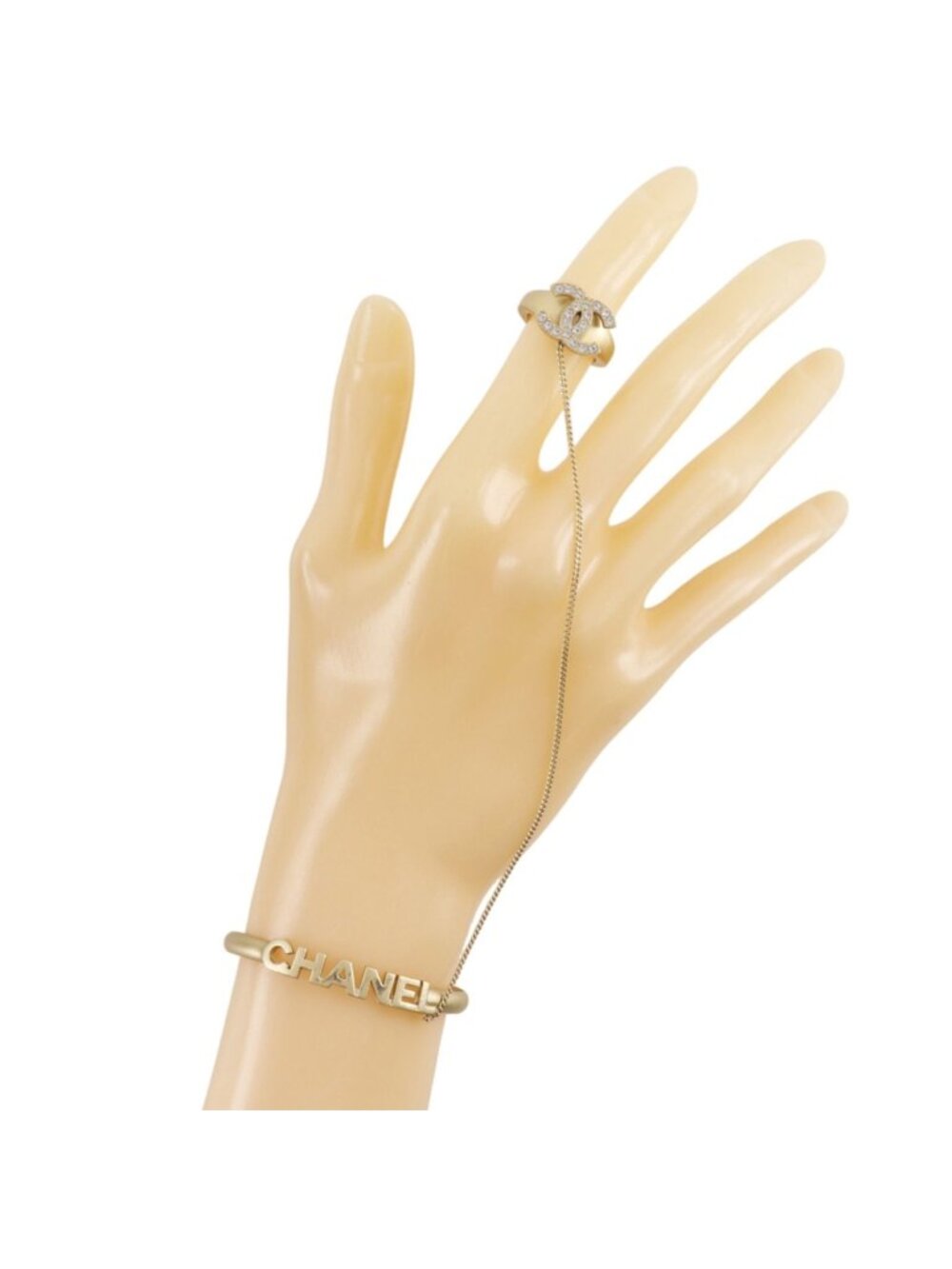 Chanel Ring Set CC Logo Gold Plated with Rhinestones 01c Bangle Bracelet